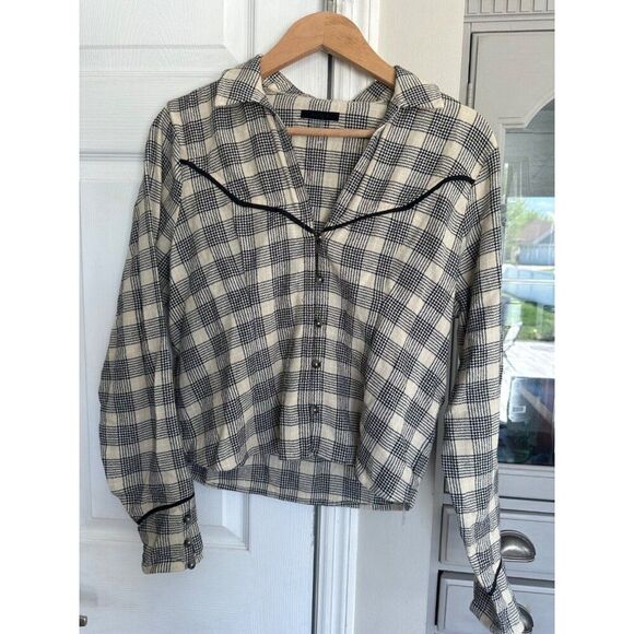 MOTHER The Lookin For Trouble Top Check It Plaid In Black M Rodeo Coastal Cowgir - Picture 2 of 12